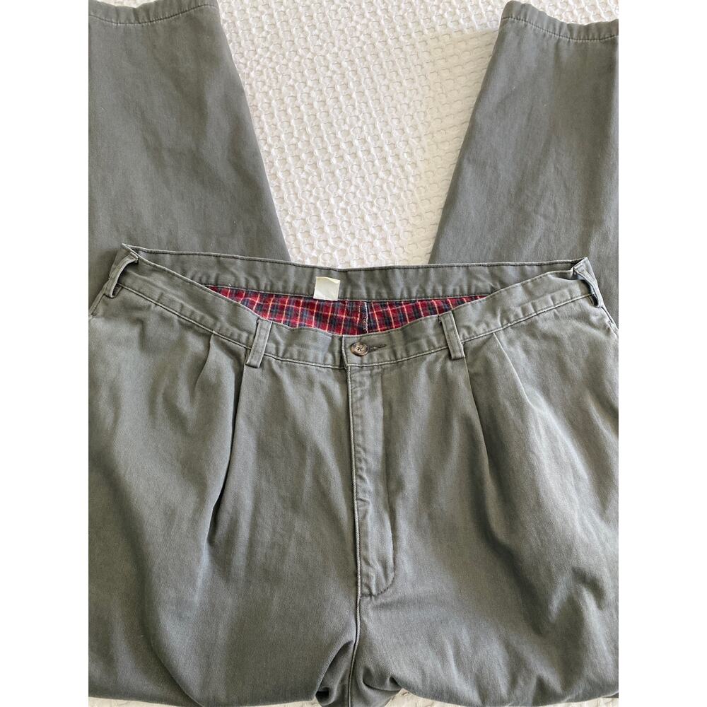 L.L. Bean Warm Double Flannel Layered Green Pleat Front Thermal‎ Pants Sz 42x32